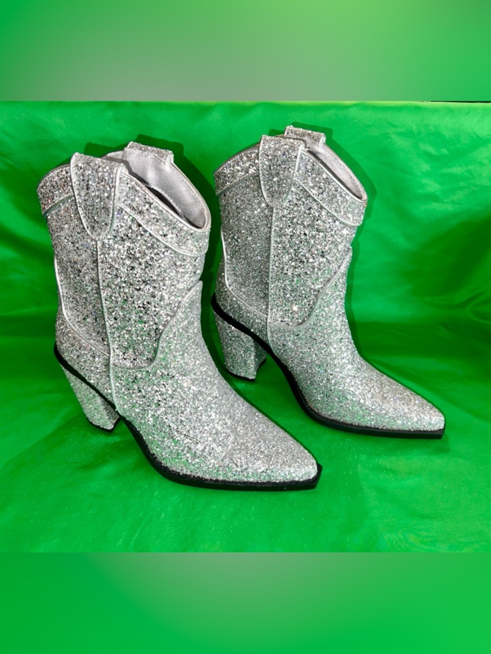 Silver Glitter Western Ankle cowboy Boots for Women